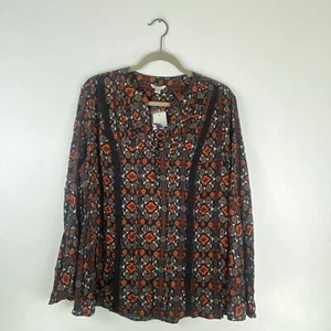 Cato Damen 18/20 W Bluse Top 1/4 Knopf Blumen Herbst Geometrisch Orange Boho - Bild 1 von 12
