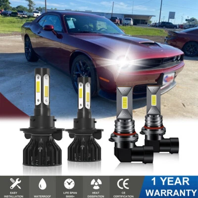 For Dodge Challenger 2009 2010 LED Headlight High/Low + Fog Light 4X Bulbs 6000K - Image 1 of 4