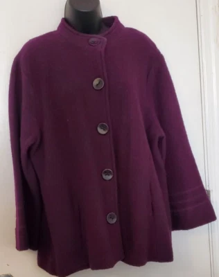 Abrigo Chaqueta de Lana Ruby Rd Mujer Púrpura Negro Botón Acento Plisado Espalda Grande Foto 1 de 4