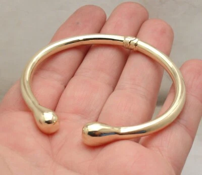Medium Size Teardrop Open Cuff Hinged Bangle Bracelet Real 14K Yellow Gold - Image 1 of 4