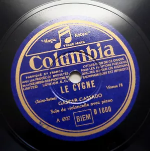 EX+ GASPAR CASSADO Cello Le cygne arabische Melodie französisch 1928 D1600 78 rpm - Bild 1 von 1