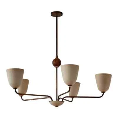 Lola Chandelier, handmade 5 light Walnut ball Large Ceiling décor fixture - Image 1 of 4