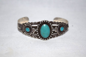 Vintage Native American sterling silver turquoise cuff bracelet
