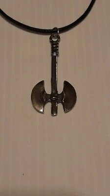 BATTLE AXE Pewter Pendant Charm / 26" Adjustable Necklace U.S.A. - Image 1 of 3