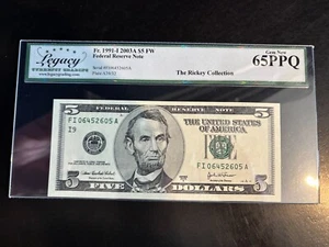 DBR 2003-A $5 FRN Minneapolis Gem Fr. 1991-I Legacy 65 PPQ Serial FI06452605A - Picture 1 of 2