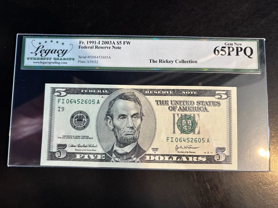 DBR 2003-A $5 FRN Minneapolis Gem Fr. 1991-I Legacy 65 PPQ Serial FI06452605A - Image 1 of 2