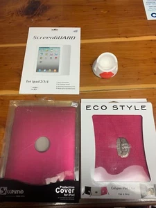 iPad 2 cover and case. Screen Protector. Hot Pink. Red lips stand. 4 pieces set. - Picture 1 of 9