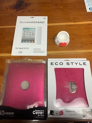 iPad 2 cover and case. Screen Protector. Hot Pink. Red lips stand. 4 pieces set. - Image 1 of 4