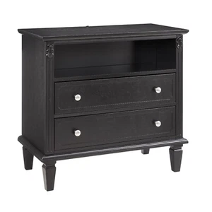 28 x 15 x 27" Nightstand with USB Charging Ports, Outlets, Solid Wood Leg, Black - Picture 1 of 13