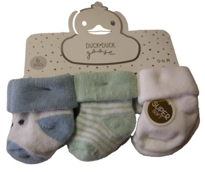 Calcetines Bebé Duck Duck Goose, 6-12 Meses, Niño, Paquete de 6, Azul, Como Nuevo y Blanco, Nuevos Foto 1 de 2