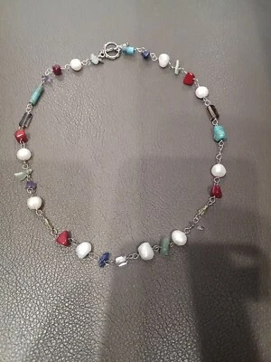 Retired Silpada N1033 Necklace Lapis, Peridot, Coral/Turquoise, Pearls, Amethyst Foto 1 de 4