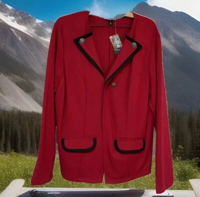 NUEVA Chaqueta Torrid Talla 2 Chaqueta Asertiva Roja Bolsillos Reales Borde Negro Foto 1 de 4