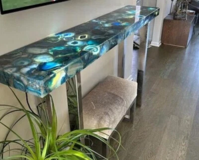 Blue Agate Stone Console Table Top, Hallway Counter Slab Agate Table Top 24"x12" - Image 1 of 3