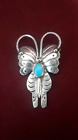 Lovely 925 Sterling Silver Butterfly Moth Turquoise Stone Vintage Brooch