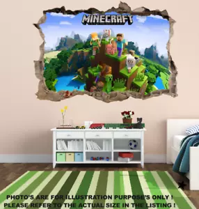 Minecraft Wall Sticker Smashed 3D Crack Kids Bedroom Decal Gift Game - Picture 1 of 2