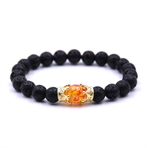 Brazalete de lujo de piedra de lava negro de moda corona de piedra natural con cuentas - Imagen 1 de 11