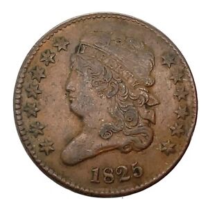 1825 Classic Head Half Cent, Strong XF. Extremely Fine  1/2c U.S Coin.