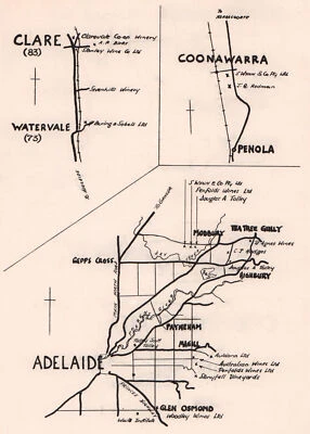 Adelaide Hills Clare Valley Limestone coast South Australia wineries 1955 map - Image 1 of 2