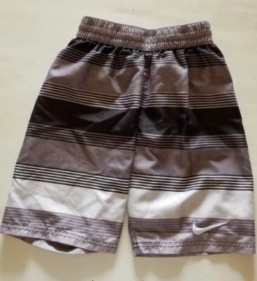 Nike Swim Shorts Broad Trunks Youth Sz S Gray Stripes Just Do It Lined #1349 - Image 1 of 4