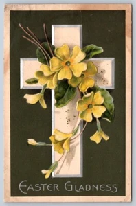 Easter Gladness, Primrose, Cross, Antique Embossed Davidson Greetings Postcard - Picture 1 of 2