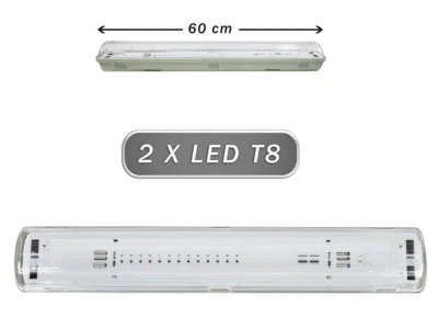 VETRINEINRETE Plafoniera stagna 2 neon led tubo attacco t8 g13 18w 60 cm 220v soffitto parete
