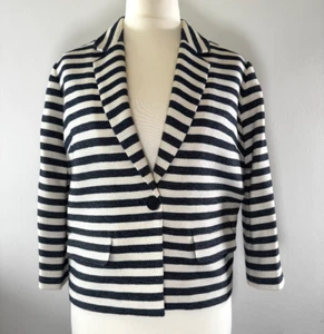 JIGSAW Women's SIZE UK 10 Short Blazer Jacket - Woven Nautical Blue White Stripe - Picture 1 of 14