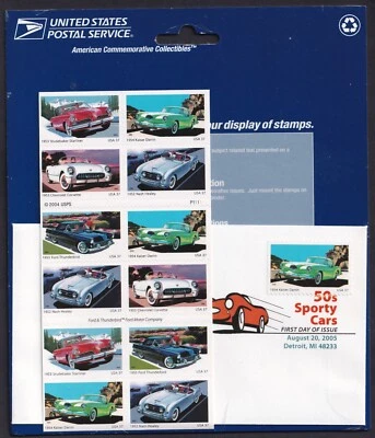 Scott #3935b (3931-3935) 50s SPORTY CARS Booklet of 20 Stamps w/FDC - Sealed - Image 1 of 2