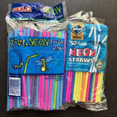 De colección NUEVO en Bolsa Original NEÓN Plástico Pajitas 125 ct Flexibles Fiesta Pajitas Foto 1 de 4