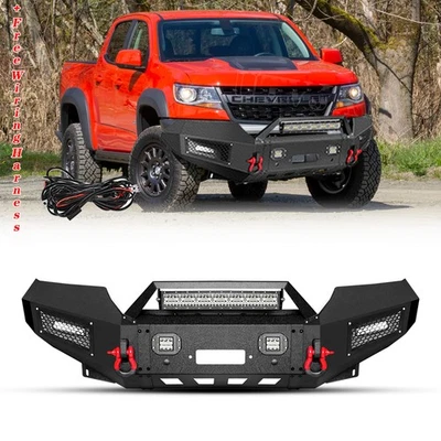 Parachoques delantero todoterreno para Chevy Colorado 2015-2022 con barra de luz LED de 144 W y anillo D Foto 1 de 4