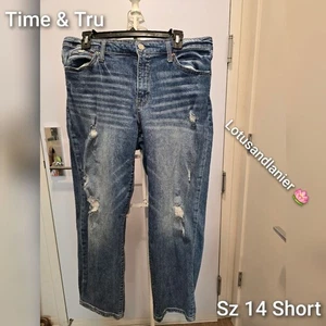 Time & Tru Damen Distressed Mid Rise blau Jeans Gr. 14 kurz - Bild 1 von 8