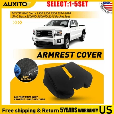 Console Lid Armrest Cover Skin Leather Fit GMC Sierra 2014 2015 2016 17 18 1-5X — 第 1/4 张图片