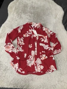 New Candies Roll Tab Red Button Down Floral Blouse Shirt Size XS Top NWT - Picture 1 of 7