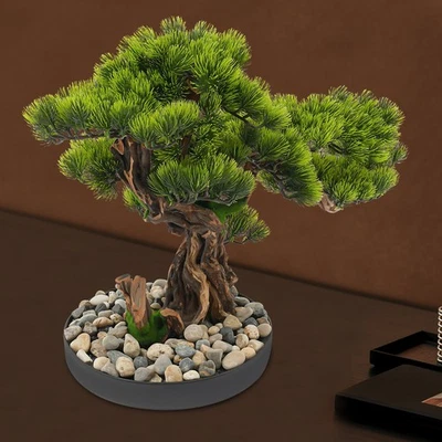 Desktop Artificial Bonsai Tree Artificial Bonsai Pine Tree Realistic Fake Plant - Image 1 of 4