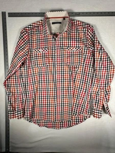 7Diamonds Shirt Mens Large Red Orange Black Plaid Button Up Long Sleeve Casual - Picture 1 of 4