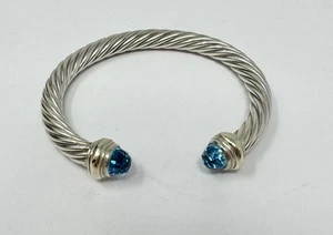 Brazalete clásico David Yurman Sterling 14K topacio azul 7 mm cable 6,5"" (42,7 G) - Imagen 1 de 6