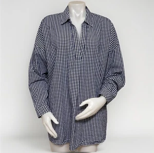 J Jill Gingham Top Womens Plus 2X Blue Check Popover Long Sleeve Collared Shirt - Picture 1 of 9