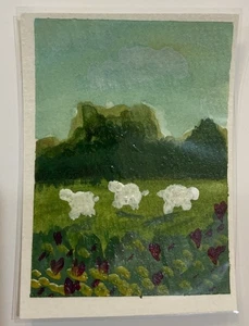 ACEO "It's Sheepy Time" Acryl Aquarell Original Kunstkarte Nellis 2,5" x 3,5" - Bild 1 von 2