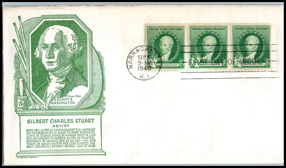 1940 Gilbert Charles Stuart artist Sc 884 FDC with C Stephen Anderson cachet (56 - Image 1 of 1
