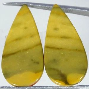 15.10Cts AAA Natural Polygram Jasper Pair Pear Cabochon Gemstone 12X25X3MM - Picture 1 of 4