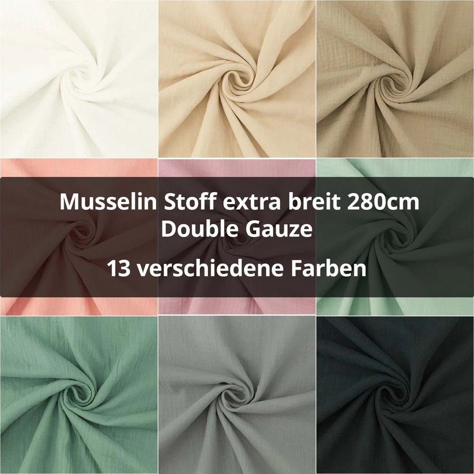 FITZIBIZ Musselin Stoff extra breit 280cm, Double Gauze, uni (Meterware ab 0,50m)