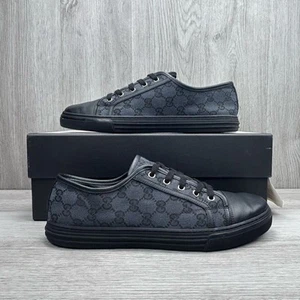Gucci GG Canvas Low Schwarz Grau Turnschuhe Herren 9 426189 Hergestellt in Italien Schriftzug Logo - Bild 1 von 12