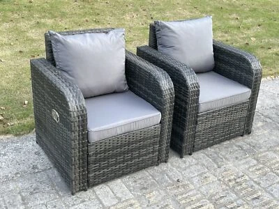 Fimous 2 PC Reclining High Back Rattan Arm Sofa Garden Chairs Outdoor Furniture