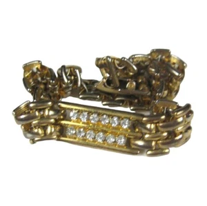 Goldtone Chain Bracelet 7.5 In Jewelry Rhinestones Vintage 1970 1980 Unisex - Picture 1 of 5