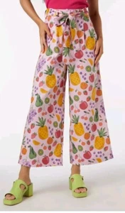 Princess Highway Pants Size 8 Summer Fruits Linen Blend Wide Leg High Waist Belt - Bild 1 von 12