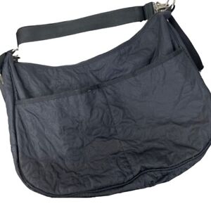 Lesportsac Hobo Diaper Bag Purse Black Debossed Floral Quilted Adjustable Strap