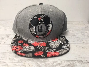 Disney Mickey Mouse Gray Red Floral Hawaiian Baseball Hat Cap Snapback - Picture 1 of 7