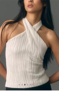 Camiseta sin mangas Anthropologie Halter estilo cuello cruzado blanca sexy texturizada talla grande - Imagen 1 de 4