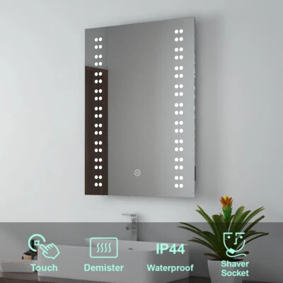 EMKE Bathroom LED Mirror Illuminated with Shaver socket Demister Touch 500x700mm IP44