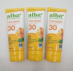 Lot Of 3 Alba Botanica Hawaiian Broad Spectrum SPF 30 Aloe Vera Sunscreen Ex2026 - Picture 1 of 2
