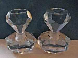 Lovely Pair Vintage Heavy Crystal Glass Octagon Perfume Bottles - Picture 1 of 10